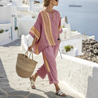 3D print batwing sleeve two-piece set by Plush Fashion Hub featuring a loose T-shirt and straight-leg pants on a model.