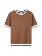Men's plus size contrast trim short sleeve t-shirt from Trendsi, featuring a casual fit and stylish design.