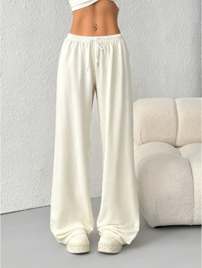 FitiqueFit minimalist straight-leg drawstring sweatpants in six colors, casualwear for sizes S to 2XL, shown on a model.