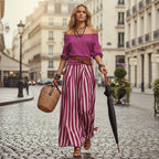 Women's off-shoulder top and slit maxi skirt set in casualwear style, featuring a fashionable design from Plush Fashion Hub.