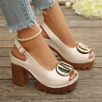 Shopimist peep toe block heel sandals with open toe design and chunky heel, stylish footwear for casual or dressy occasions.