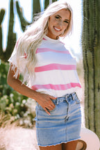 Lightweight knitted summer short sleeve sweater by Threaded Pear, casual and breathable top for warm weather.