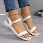 Women's open toe flat sandals in comfortable PU leather with slide design, trendy and stylish for casual wear