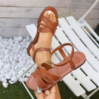 Open toe braided strap sandals by Shopimist featuring stylish footwear with a comfortable flat sole and woven strap design.