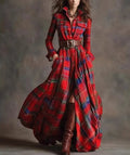 Plus size plaid print long sleeve shirt dress with pockets by FitiqueFit, casual women's casualwear, featuring a relaxed fit and button details.