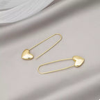 18K Gold-Plated Heart Charm Safety Pin Earrings