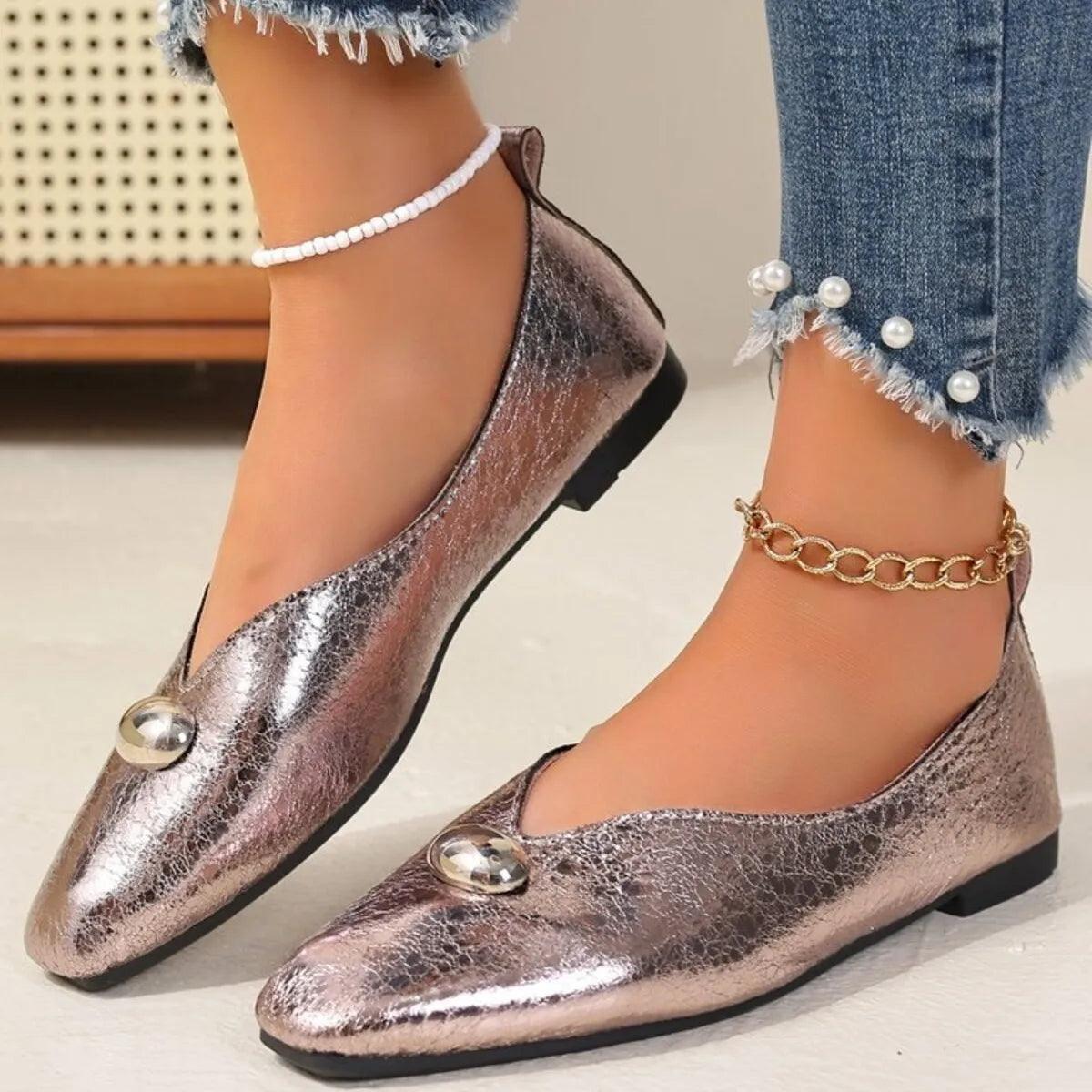 Women's square toe flats slip-ons by Trendsi, stylish and comfortable shoes for everyday wear, shown in a sleek, modern design.