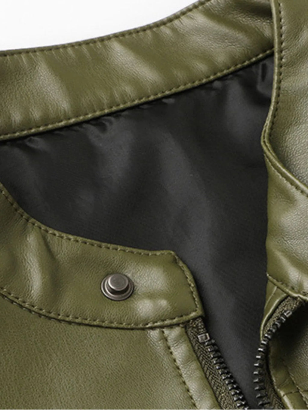 Men's full-size leather zip-up jacket by Shopimist, showcasing the front view with detailed leather texture and classic design.