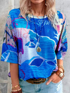 Women's casual T-shirt with contrast round neck and short sleeves, by Trendsi, shown in a relaxed, stylish fit.