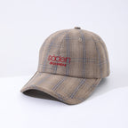 Women's striped checkered embroidered baseball cap by Plush Fashion Hub in four colors, featuring a stylish casual hat design.