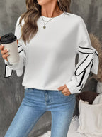 Light gray round neck sweatshirt with side stripes from Trendsi, showcasing a casual, comfortable tops design.