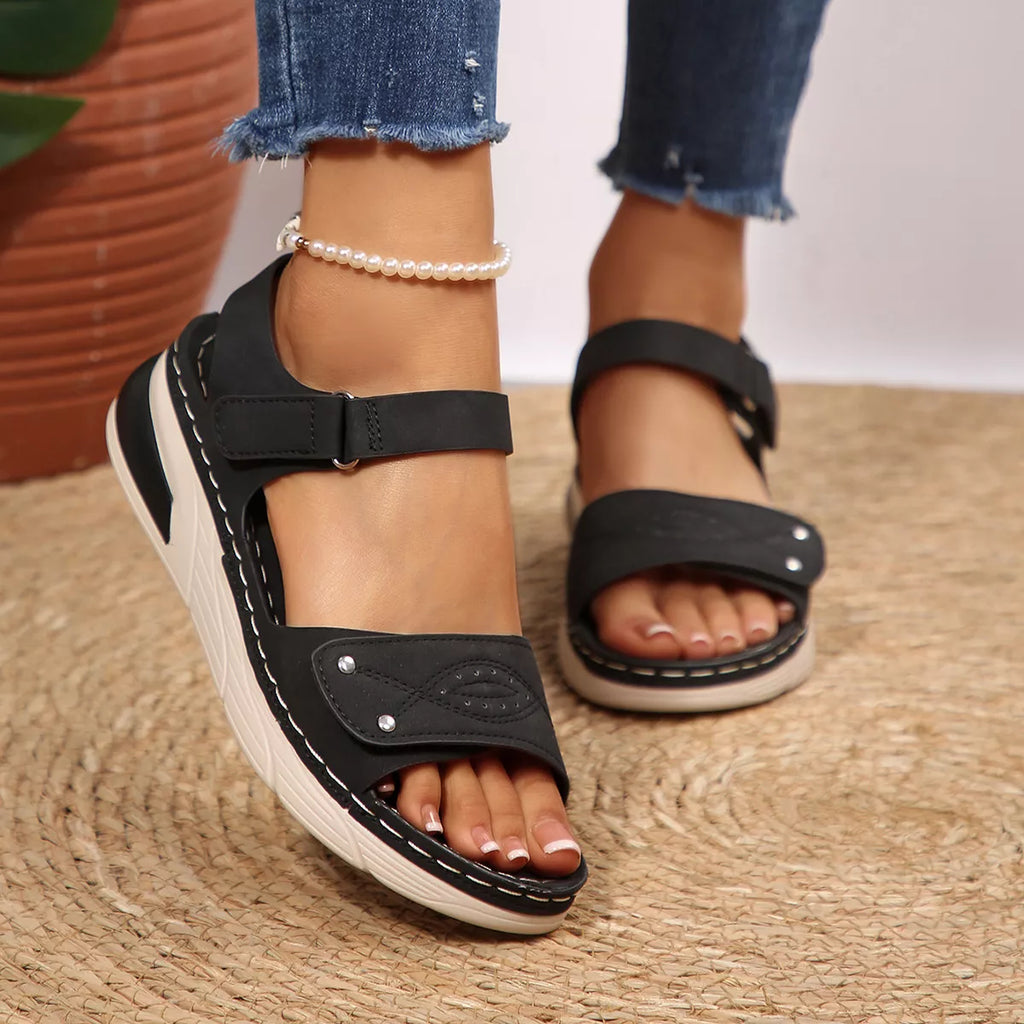 Open toe platform sandals by Shopimist featuring chunky heel, strappy design, and neutral color for stylish summer wear.