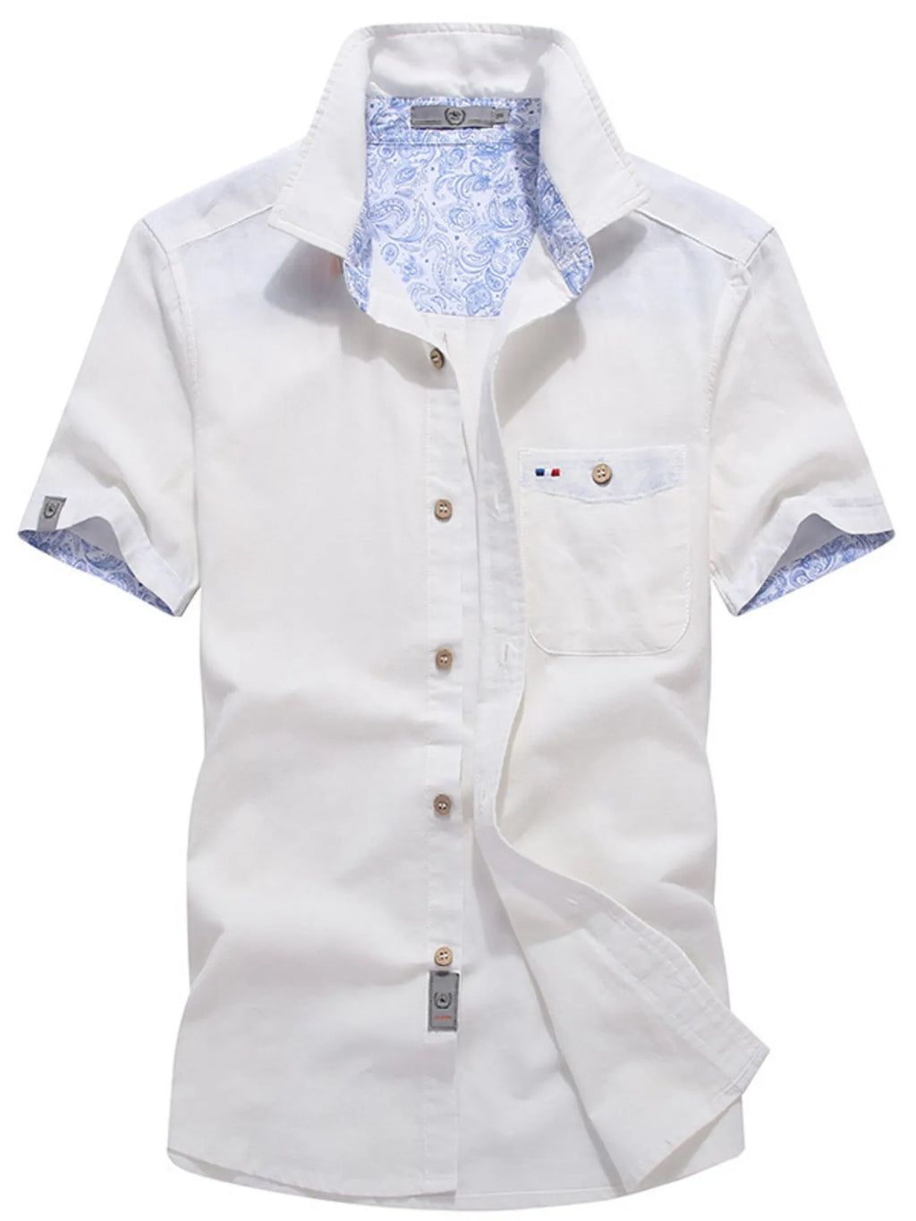 Men's plus size casual button-up short-sleeve shirt by Trendsi, featuring a comfortable fit and classic style.