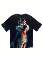 Men's 3D wolf print streetwear T-shirt with casual round neck from Plush Fashion Hub, featuring a bold wolf graphic design.