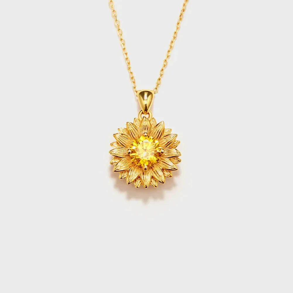 18K gold-plated sunflower-shaped pendant necklace with detailed floral design, on a delicate chain, by Plush Fashion Hub.