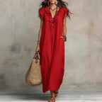 Elegant women's spring/summer dress with ruffles and pockets, featuring a stylish design by LadyShow.