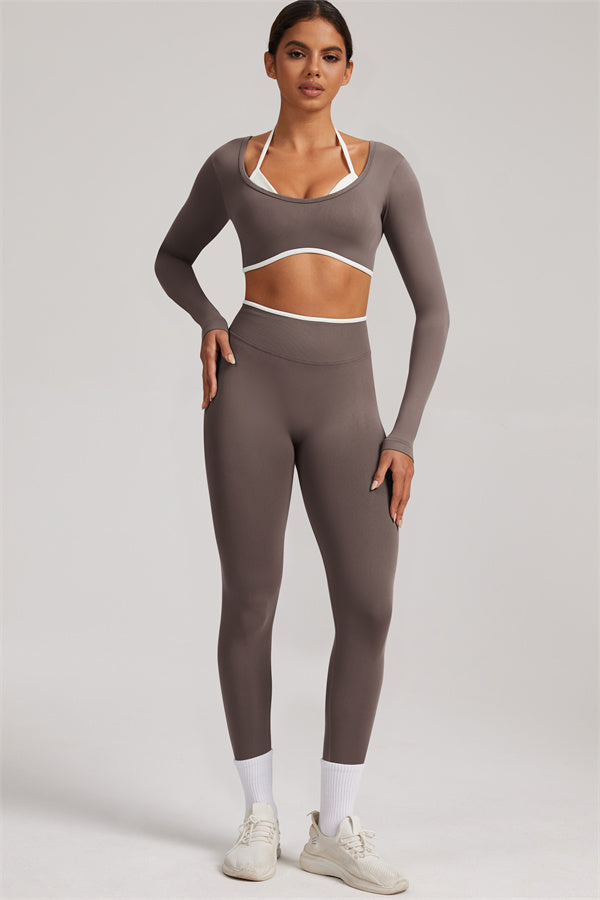 Fitglutes Activewear long sleeve crop top and leggings 2-piece set, stylish gymwear designed for workout and active lifestyles.