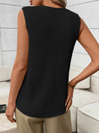 Women's sleeveless knit sweater vest with side pockets, featuring button-down front, by Trendsi, perfect for casual layered looks.