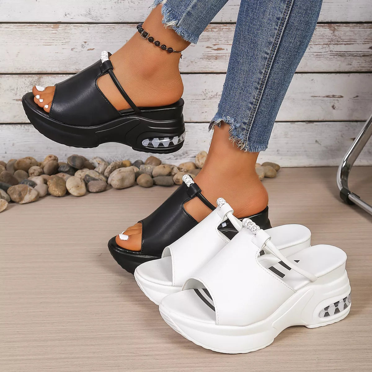 Open toe platform sandals by Plush Fashion Hub featuring chunky heels and stylish design, perfect for casual or dressy summer wear.