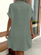 Shopimist casual button-down shirt dress with pockets, featuring a relaxed fit and stylish design, perfect for everyday wear.