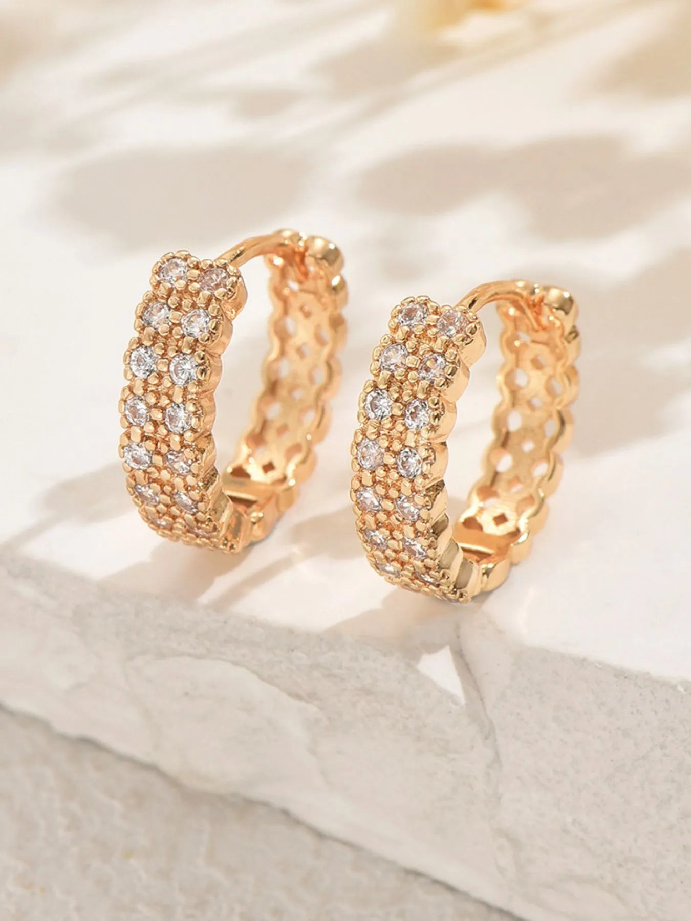 Inland Zircon Hoop Earrings by Shopimist featuring silver hoops with sparkling zircon stones on a white background