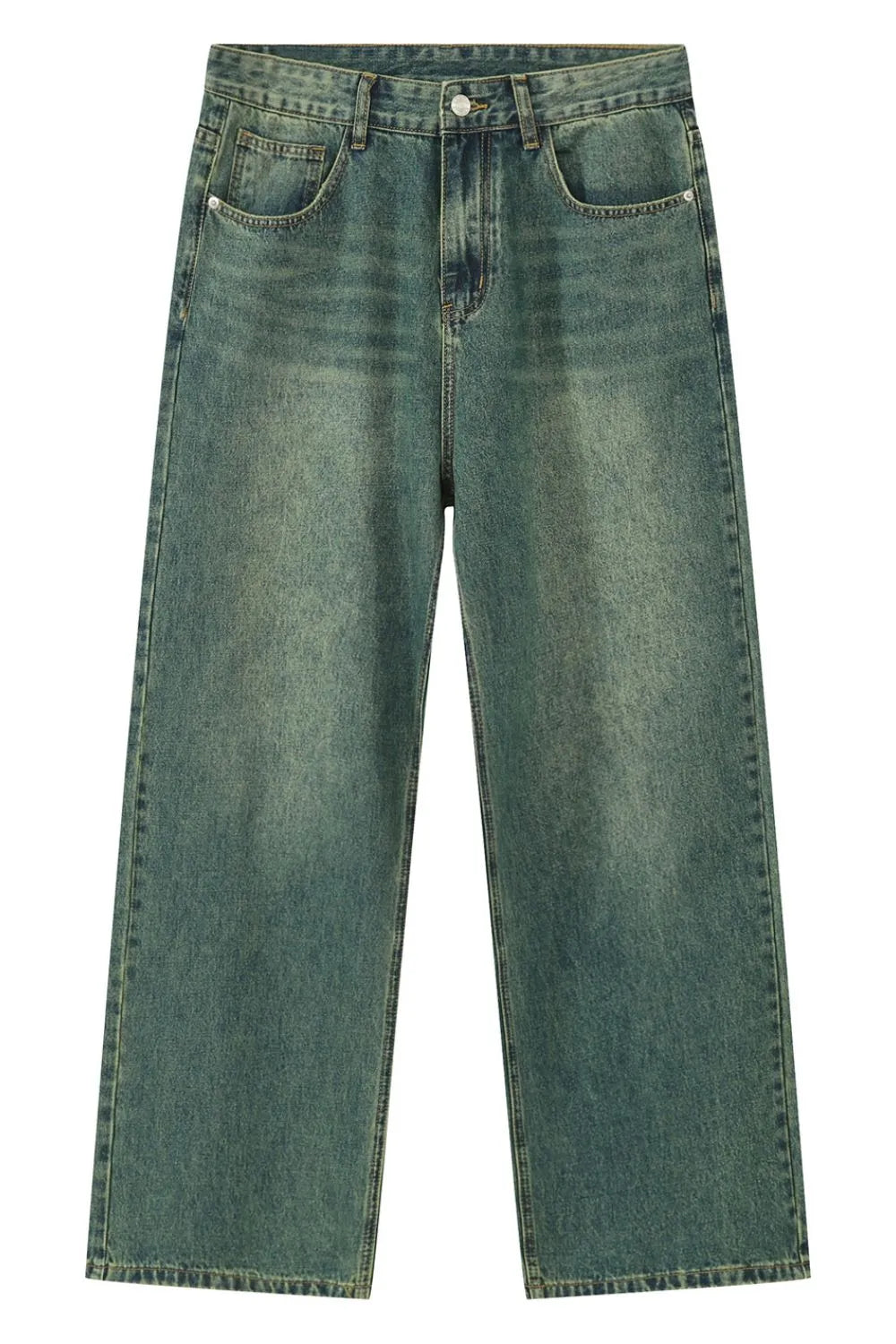 Light blue Plush Fashion Shop pocketed baggy denim jeans with large front and back pockets, relaxed fit, and casual style.