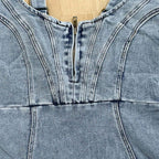 Casual women’s denim jean dress with U-neck and suspenders by FitiqueFit, featuring a stylish and comfortable design.