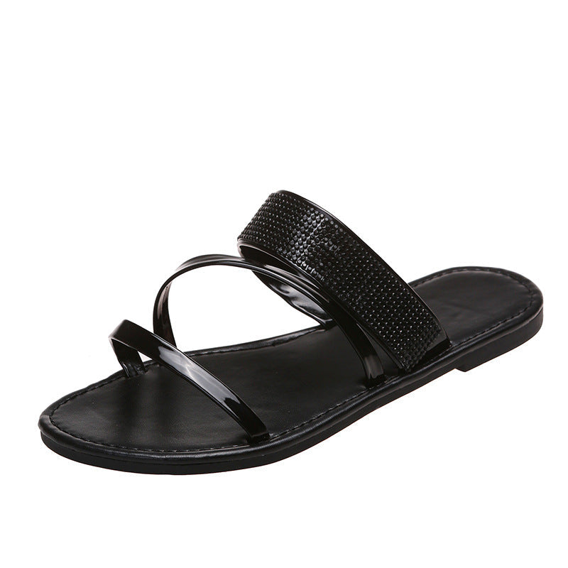 Plush Fashion Hub women's casual rhinestone outdoor sandals featuring breathable design and stylish one-word cool fashion look.