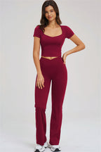 Fitglutes Activewear flared leggings and T-shirt set, stylish gymwear with comfortable fit, perfect for workout or casual wear.