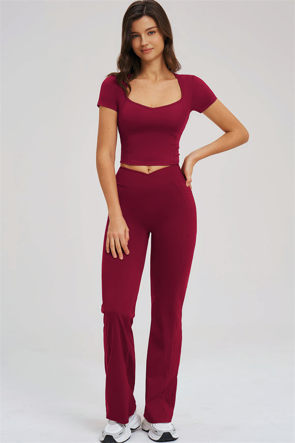 Fitglutes Activewear flared leggings and T-shirt set, stylish gymwear with comfortable fit, perfect for workout or casual wear.