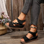 Floral embellished wedge sandals by Shopimist featuring colorful flower accents and comfortable cork heel.