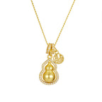 18K gold-plated gourd pendant necklace with intricate design, hanging on a delicate chain, showcasing craftsmanship and elegance.