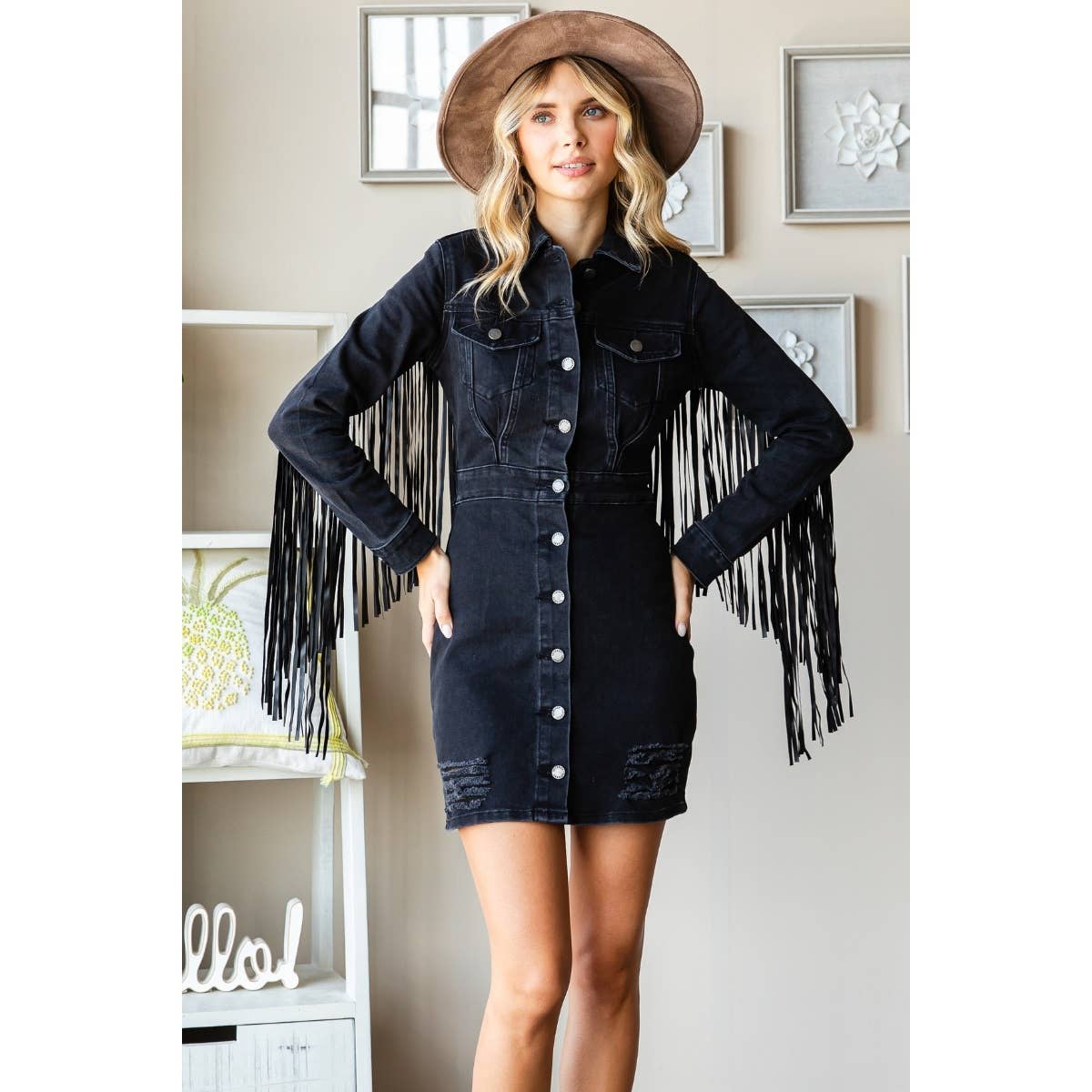 Fringe Western Black Mini Dress Pretty Little Patriot