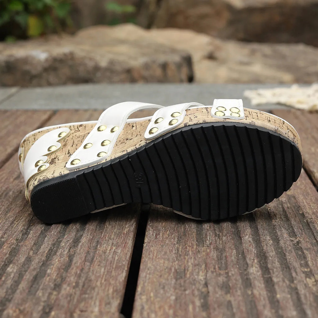 Open toe wedge sandals by Shopimist featuring a stylish design with a comfortable platform and ankle strap for summer wear.