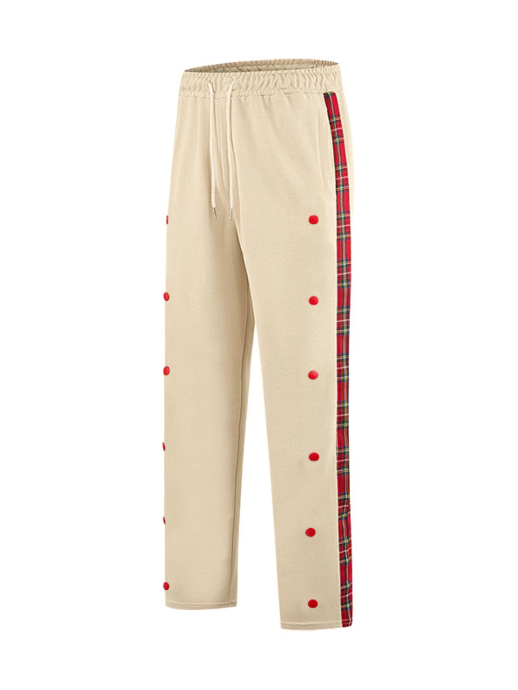 Men's full size plaid trim snap-button track pants by Shopimist, showing the stylish design and comfortable fit.