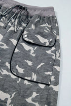 Multicolour Drawstring Contrast Waistband Camouflage Cargo Barrel Pants