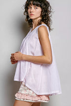 Pol Pol round neck sleeveless striped pleated cotton top by Shopimist, featuring a stylish design and lightweight fabric.