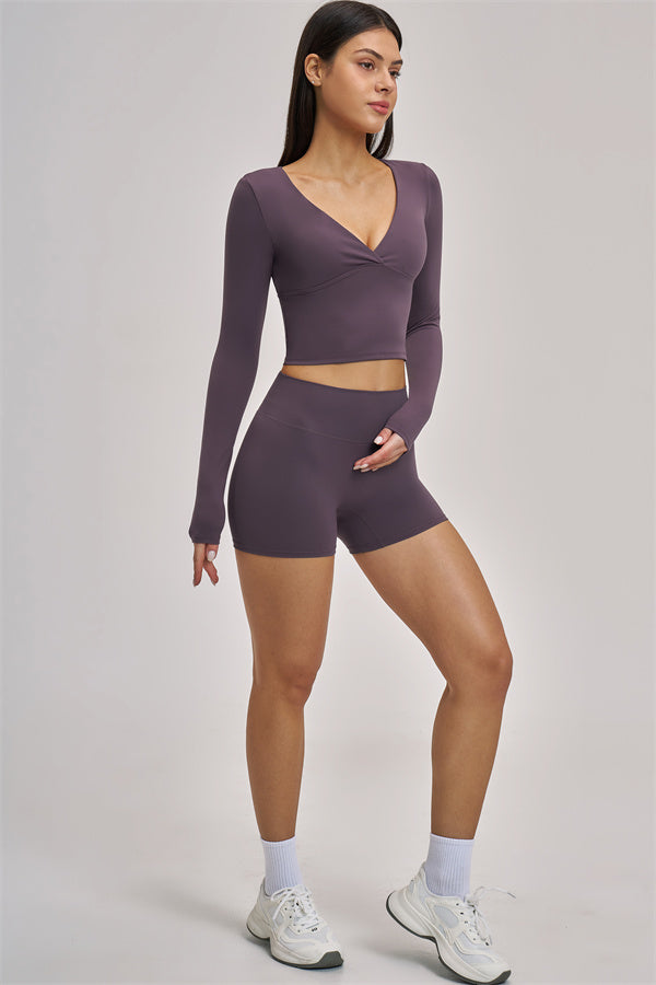 Fitglutes Activewear long sleeve crop top from The Swoon collection, shown in a stylish, fitted design perfect for workout and gym wear.
