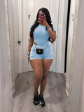 Ribbed knit bodysuit and shorts set by Shopimist, featuring a fitted design and soft ribbed fabric, perfect for casual wear.