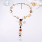 Shopimist alloy dripping oil flower resin Y-shaped necklace featuring a colorful floral pendant on a gold chain.