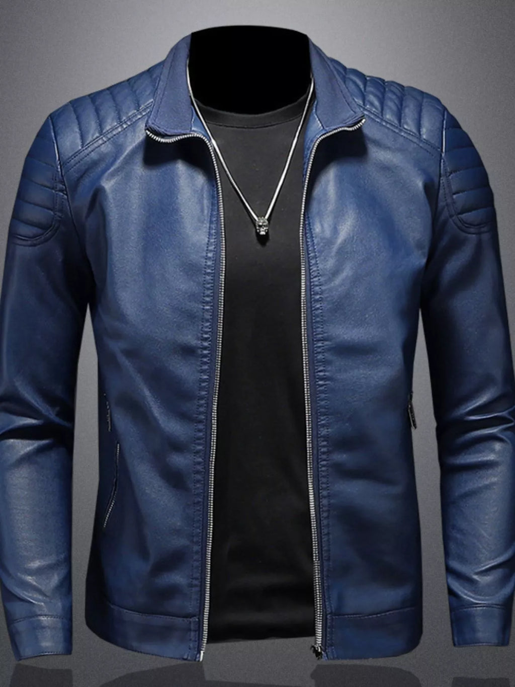 Plus size men's zip-up long sleeve jacket by Shopimist, shown in a sleek design with a front zipper and casual fit.