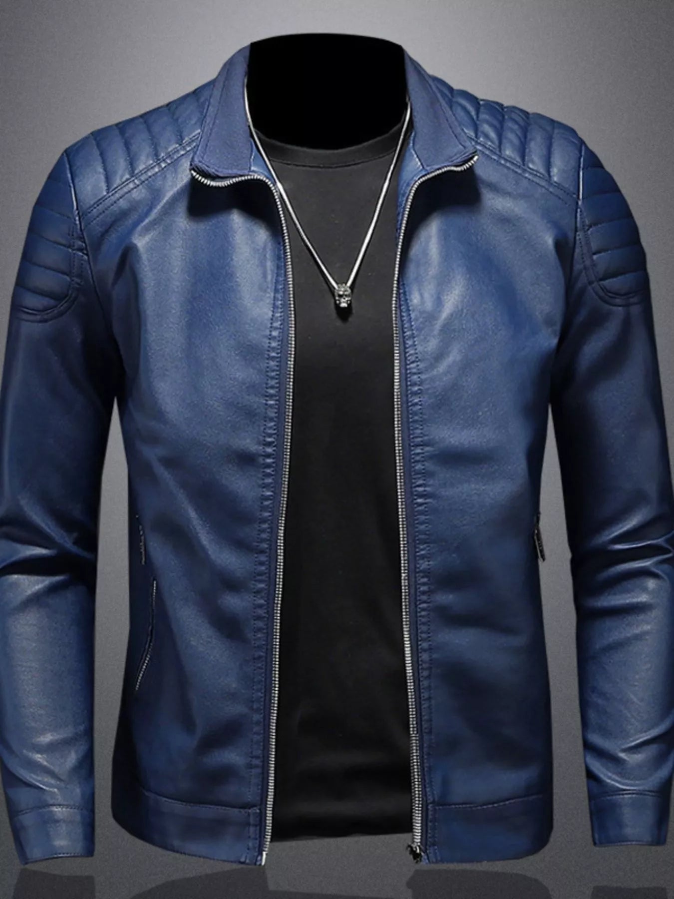 Plus size men's zip-up long sleeve jacket by Shopimist, shown in a sleek design with a front zipper and casual fit.
