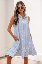 Threaded Pear Noa Stripe Dress, a stylish mini dress with bold stripe pattern, shown on a model.