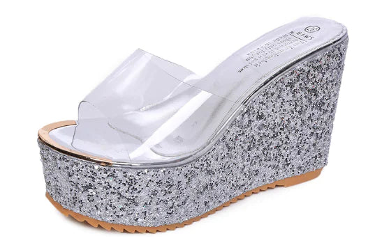 Women high heel platform wedge sandals by Plush Fashion Hub, featuring stylish design and open toe for summer wear.