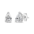14K white gold pear-shaped solitaire lab-grown diamond stud earrings with F-G color and VS2-SI1 clarity.