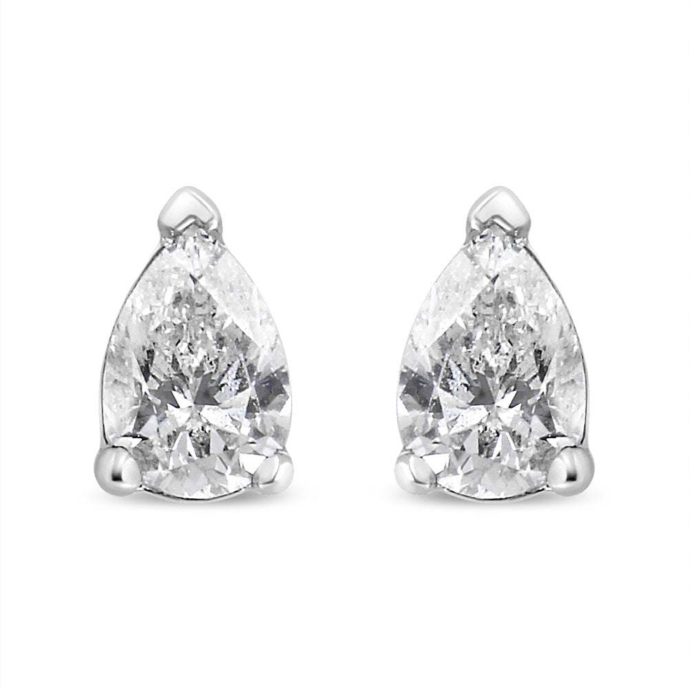 Pear-shaped lab-grown diamond stud earrings in 14K white gold, F-G color, VS2-SI1 clarity, from Plush Fashion Hub.
