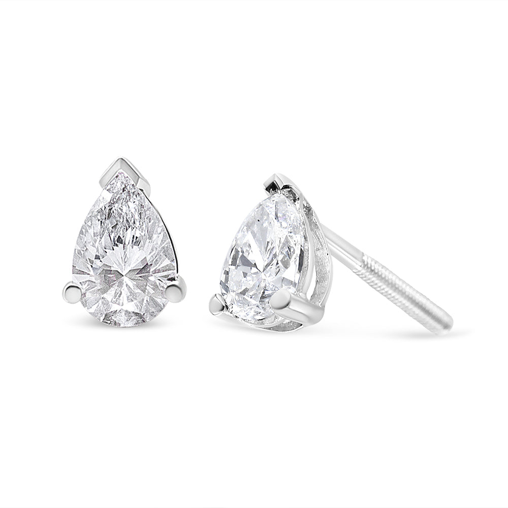 14K white gold lab-grown diamond stud earrings with pear shape, F-G color, VS2-SI1 clarity, from Plush Fashion Hub