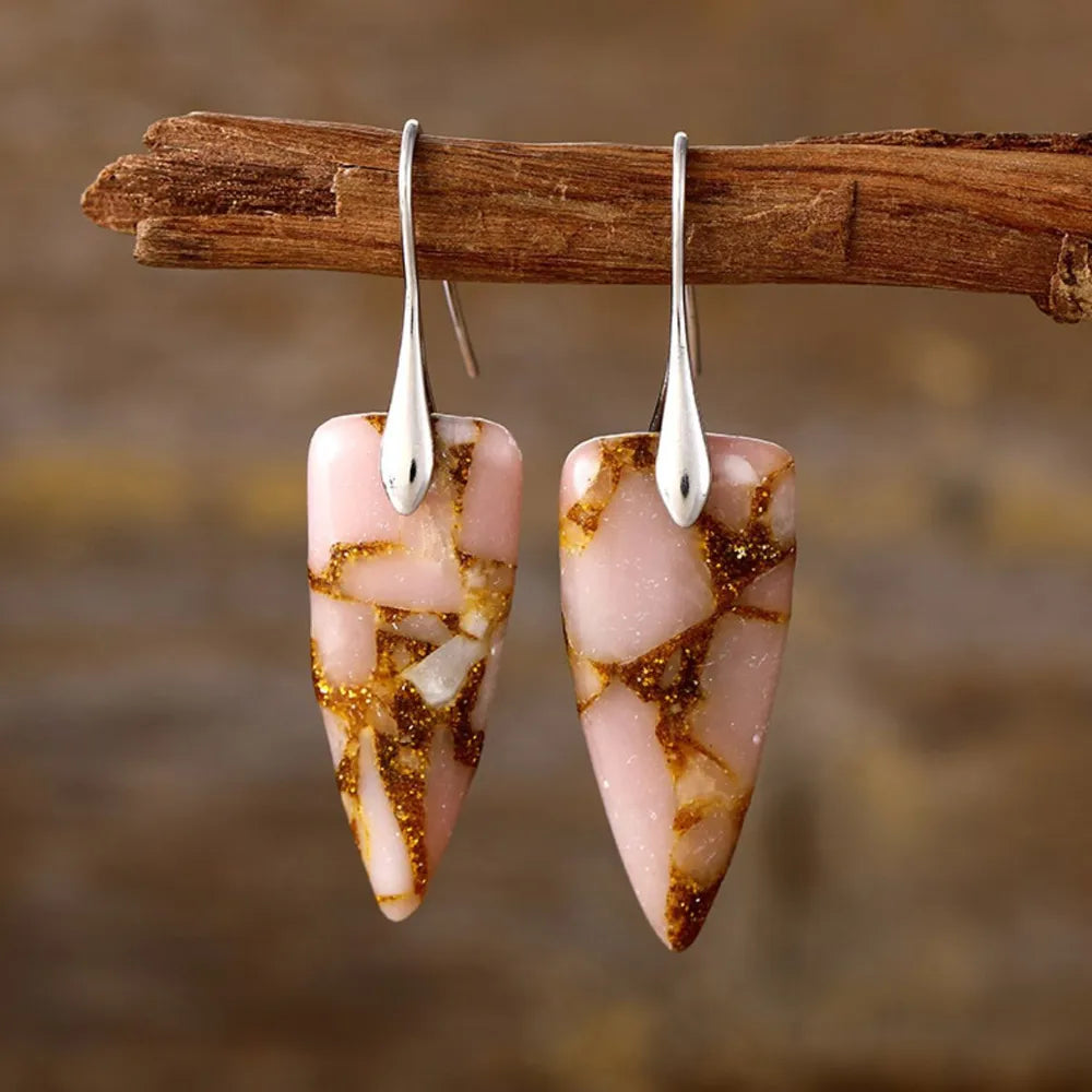 Natural stone geometric shape earrings from Shopimist, showcasing trendy fashion jewelry with modern angular design.