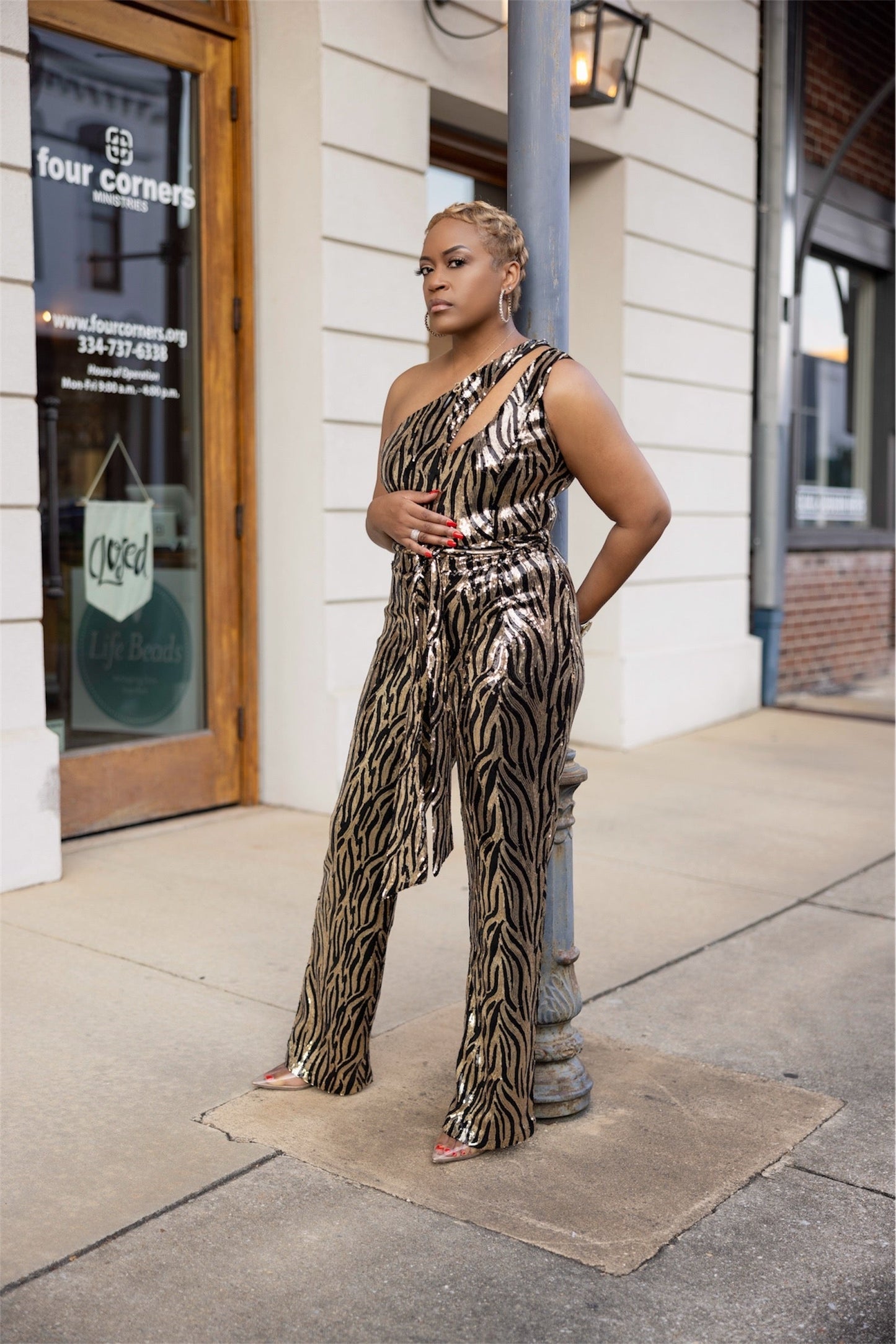 Golden Glam Sequin Animal Print Jumpsuit The Bella Noire Store