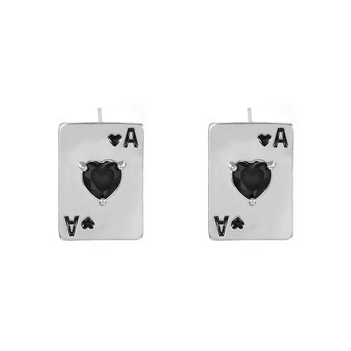 Plush Fashion Hub Ace of Hearts poker card stud earrings featuring gold-tone metal and detailed heart design on a white background.